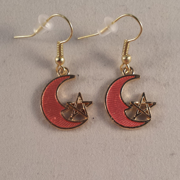 Kristy's Jewels Jewelry - Gold Plated Stars Moon Pink Dangle Earrings Hypoallergenic Women's Party Gift